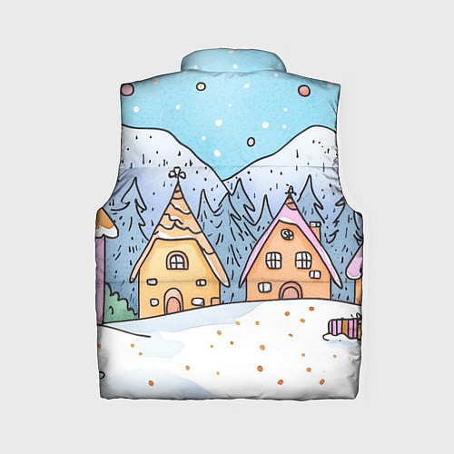 Женский жилет Новогодние рисованные домики / 3D-Черный – фото 2