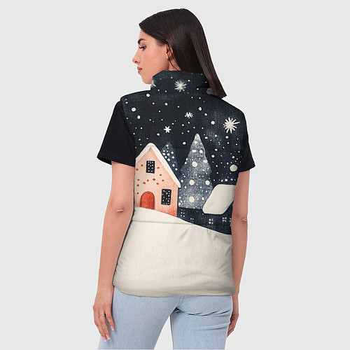 Женский жилет Новогодняя ночь и розовый домик / 3D-Красный – фото 4