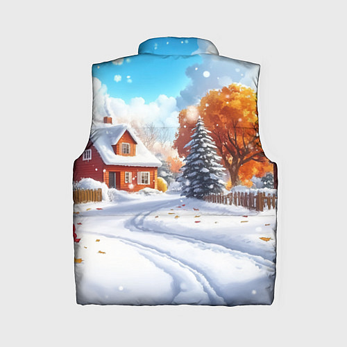 Женский жилет Новогодний пейзаж и домики / 3D-Светло-серый – фото 2