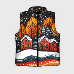 Женский жилет Новогоднее настроение - домики и елки