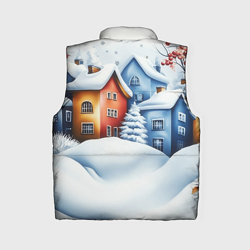 Женский жилет Зимний новогодний городской пейзаж / 3D-Красный – фото 2