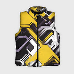 Женский жилет Бело-жёлтый техно паттерн на чёрном фоне, цвет: 3D-черный