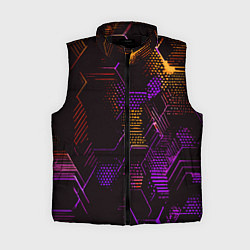 Женский жилет Жёлто-фиолетовые точки и линии на чёрном фоне, цвет: 3D-черный