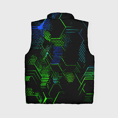 Женский жилет Сине-зелёные точки и линии на чёрном фоне / 3D-Черный – фото 2