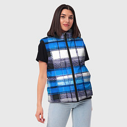 Женский жилет Чёрные полосы на сине-белом фоне, цвет: 3D-красный — фото 2