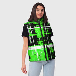Женский жилет Зелёно-белый гранж на чёрном фоне, цвет: 3D-красный — фото 2