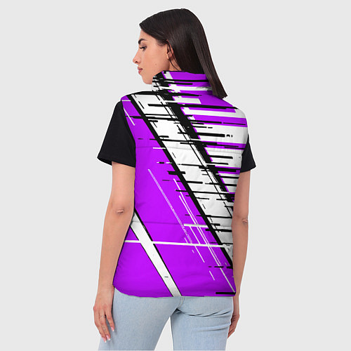 Женский жилет Чёрно-белые глитч полосы на фиолетовом фоне / 3D-Красный – фото 4