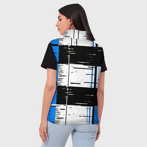 Женский жилет Синие и чёрные полосы на белом фоне / 3D-Красный – фото 4