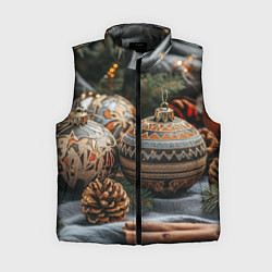 Женский жилет Новогодние шары и шишки, цвет: 3D-черный