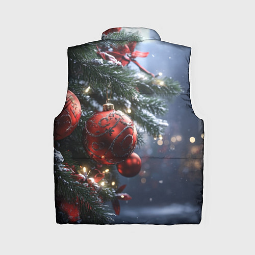 Женский жилет Красные новогодние шары с узорами / 3D-Черный – фото 2