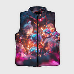 Женский жилет Новогодние шары и фиолетовые блески, цвет: 3D-светло-серый