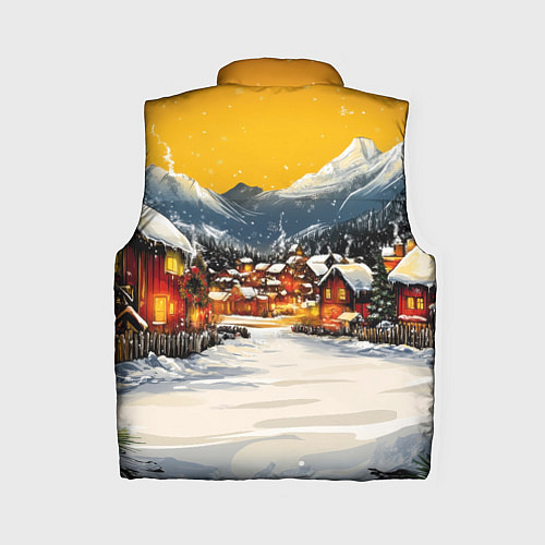 Женский жилет Ламповый новый год - домики / 3D-Черный – фото 2