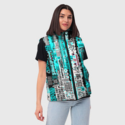 Женский жилет Киберпанк паттерн голубой, цвет: 3D-красный — фото 2