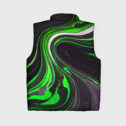 Женский жилет Волнистые бело-зелёные линии на чёрном фоне / 3D-Черный – фото 2