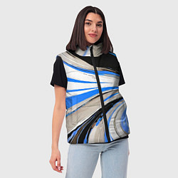 Женский жилет Волнистые бело-синие линии на чёрном фоне, цвет: 3D-черный — фото 2