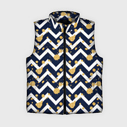 Женский жилет Золотые кляксы на фоне бело-синего паттерна