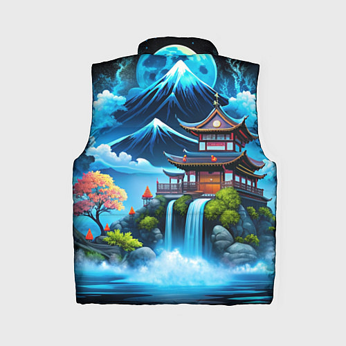 Женский жилет Водопад и горы Японии / 3D-Черный – фото 2
