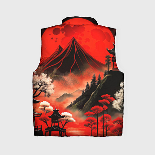 Женский жилет Япония природа в красном цвете / 3D-Черный – фото 2