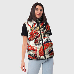 Женский жилет Красный дракон в японском стиле ирезуми, цвет: 3D-светло-серый — фото 2