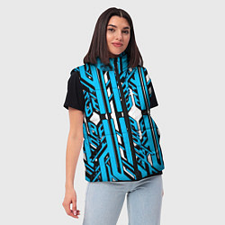 Женский жилет Чёрно-синие техно полосы на белом фоне, цвет: 3D-светло-серый — фото 2