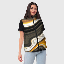 Женский жилет Волнистые чёрно-жёлтые полосы на белом фоне, цвет: 3D-светло-серый — фото 2