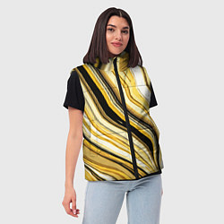 Женский жилет Волнистые вертикальные чёрно-жёлтые полосы, цвет: 3D-светло-серый — фото 2