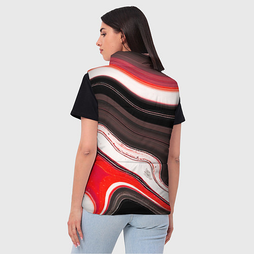 Женский жилет Волнистые горизонтальные чёрно-красные полосы на б / 3D-Красный – фото 4