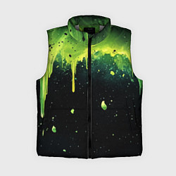 Женский жилет Зеленая стекающая краска по черному фону, цвет: 3D-светло-серый
