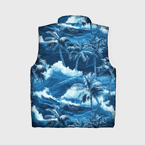 Женский жилет Пальмы и волны - голубые оттенки паттерн / 3D-Светло-серый – фото 2