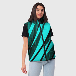 Женский жилет Неоновый голубой с чёрным абстракция с полосами, цвет: 3D-черный — фото 2