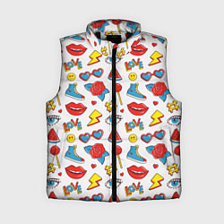 Женский жилет Паттерн с яркими молодежными стикерами, цвет: 3D-черный