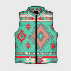 Женский жилет Оранжево бирюзовый геометрический узор в стиле ацт, цвет: 3D-светло-серый