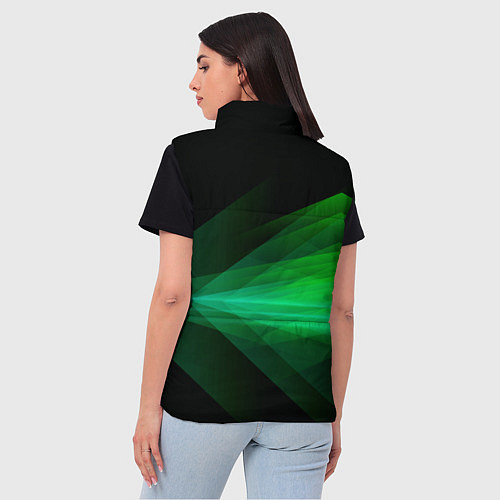 Женский жилет Неоновая зеленая абстракция на черном фоне / 3D-Красный – фото 4