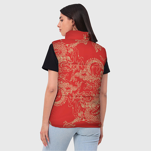 Женский жилет Золотые драконы на красном / 3D-Красный – фото 4