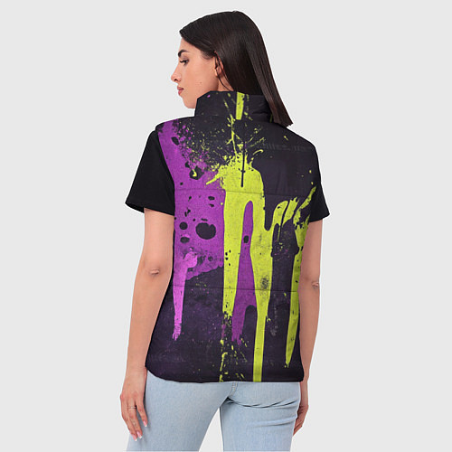Женский жилет Желтая и фиолетовая краска на черном / 3D-Красный – фото 4
