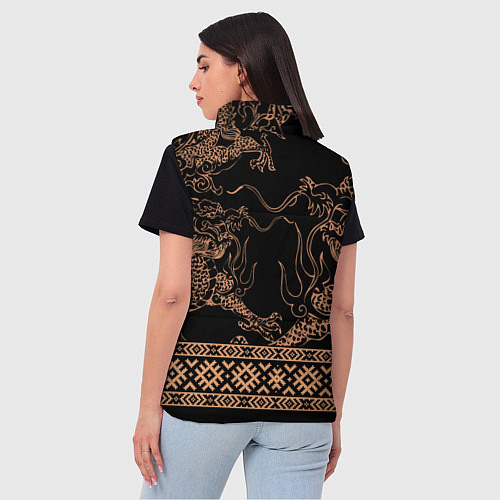 Женский жилет Золотой дракон с узорами славянскими / 3D-Светло-серый – фото 4