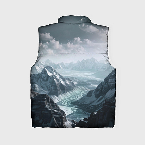 Женский жилет Река горный пейзаж дымчатый синий / 3D-Черный – фото 2