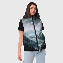 Женский жилет Река горный пейзаж дымчатый синий, цвет: 3D-черный — фото 2