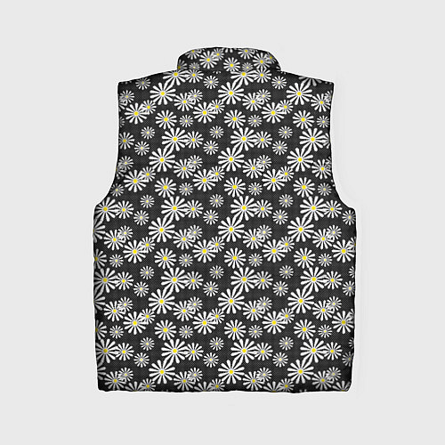Женский жилет Белые цветы ромашки на черном в мелкий горошек / 3D-Черный – фото 2