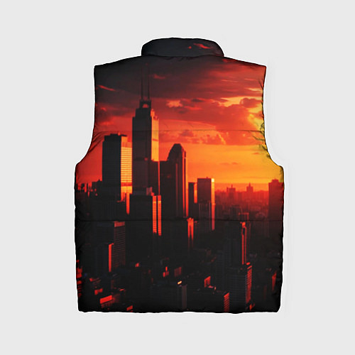 Женский жилет Стилизованный город оранжевый закат / 3D-Черный – фото 2
