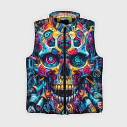 Женский жилет Кибер череп - нейроарт паттерн, цвет: 3D-черный