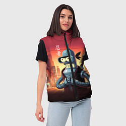 Женский жилет Крутой ниндзя Бендер в ночном городе, цвет: 3D-черный — фото 2