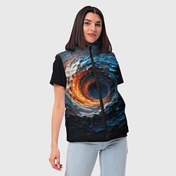 Женский жилет Краска синяя и оранжевая в форме вихря, цвет: 3D-черный — фото 2