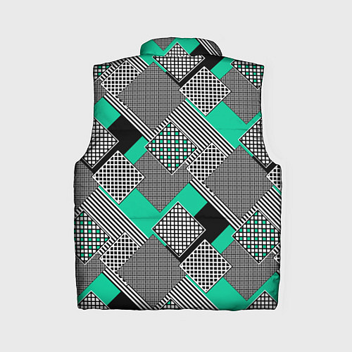 Женский жилет Черно бирюзовая абстрактная геометрия пэчворк / 3D-Черный – фото 2