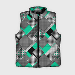 Женский жилет Черно бирюзовая абстрактная геометрия пэчворк, цвет: 3D-черный