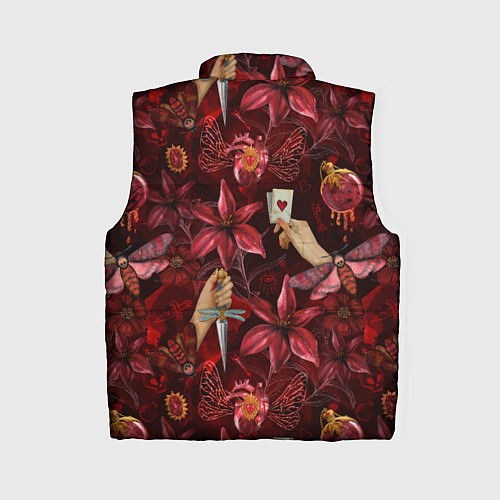 Женский жилет Бордовая готика с сердцем, лилиями и мотыльками / 3D-Черный – фото 2