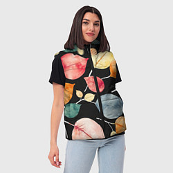 Женский жилет Разноцветные акварельные листья на чёрном, AI, цвет: 3D-черный — фото 2