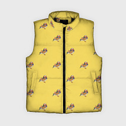 Женский жилет Утка мандаринка на желтом - паттерн, цвет: 3D-черный