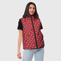 Женский жилет Звездчатый орнамент на красном, цвет: 3D-черный — фото 2