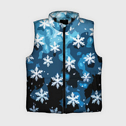 Женский жилет Стилизованный паттерн со снежинками тёмно-синий, цвет: 3D-черный